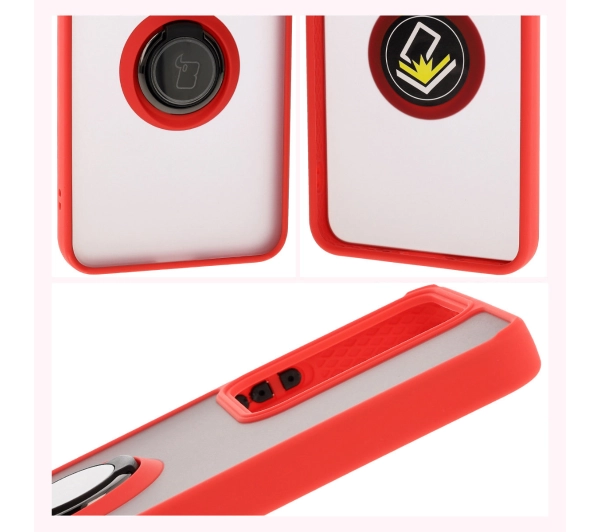 Bizon z uchwytem na palec Hybrid Ring do Xiaomi POCO F7 Pro Przydymione z Czerwoną ramką