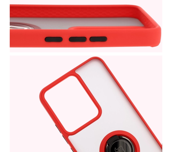 Bizon z uchwytem na palec Hybrid Ring do Xiaomi POCO F7 Pro Przydymione z Czerwoną ramką