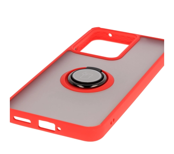 Bizon z uchwytem na palec Hybrid Ring do Xiaomi POCO F7 Pro Przydymione z Czerwoną ramką
