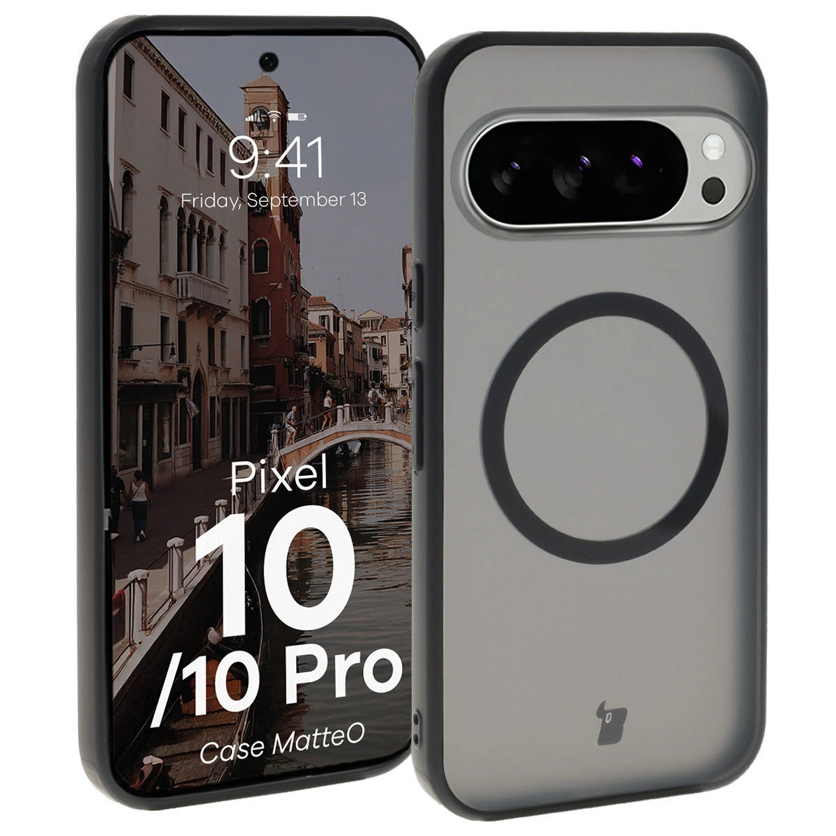 Etui Bizon MatteO z MagSafe do Google Pixel 10 / Google Pixel 10 Pro Półprzezroczyste z czarną ramką