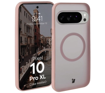 Etui Bizon MatteO z MagSafe do Google Pixel 10 Pro XL Półprzezroczyste z różową ramką