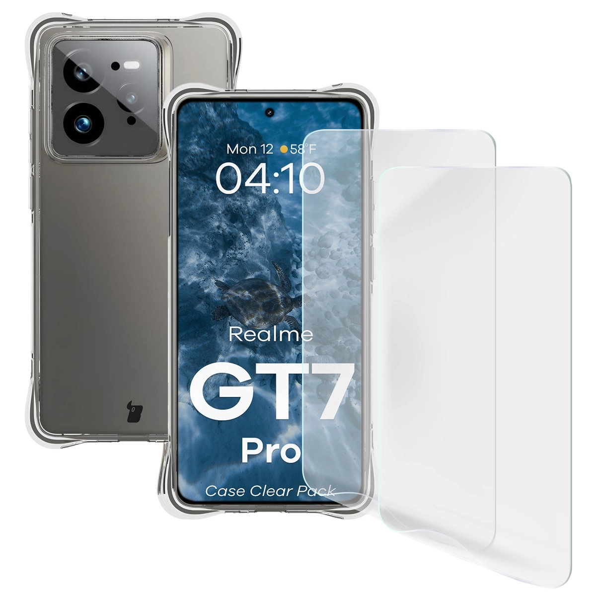 Zestaw ochronny Bizon elastyczne etui Salpa + 2x folia na ekran Clear Pack do Realme GT 7 Pro