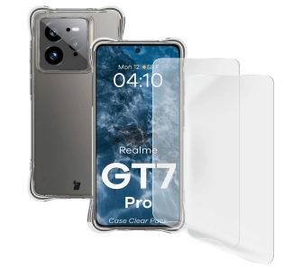 Zestaw ochronny Bizon elastyczne etui Salpa + 2x folia na ekran Clear Pack do Realme GT 7 Pro