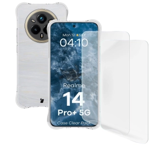 Zestaw ochronny Bizon elastyczne etui Salpa + 2x folia na ekran Clear Pack do Realme 14 Pro Plus 5G