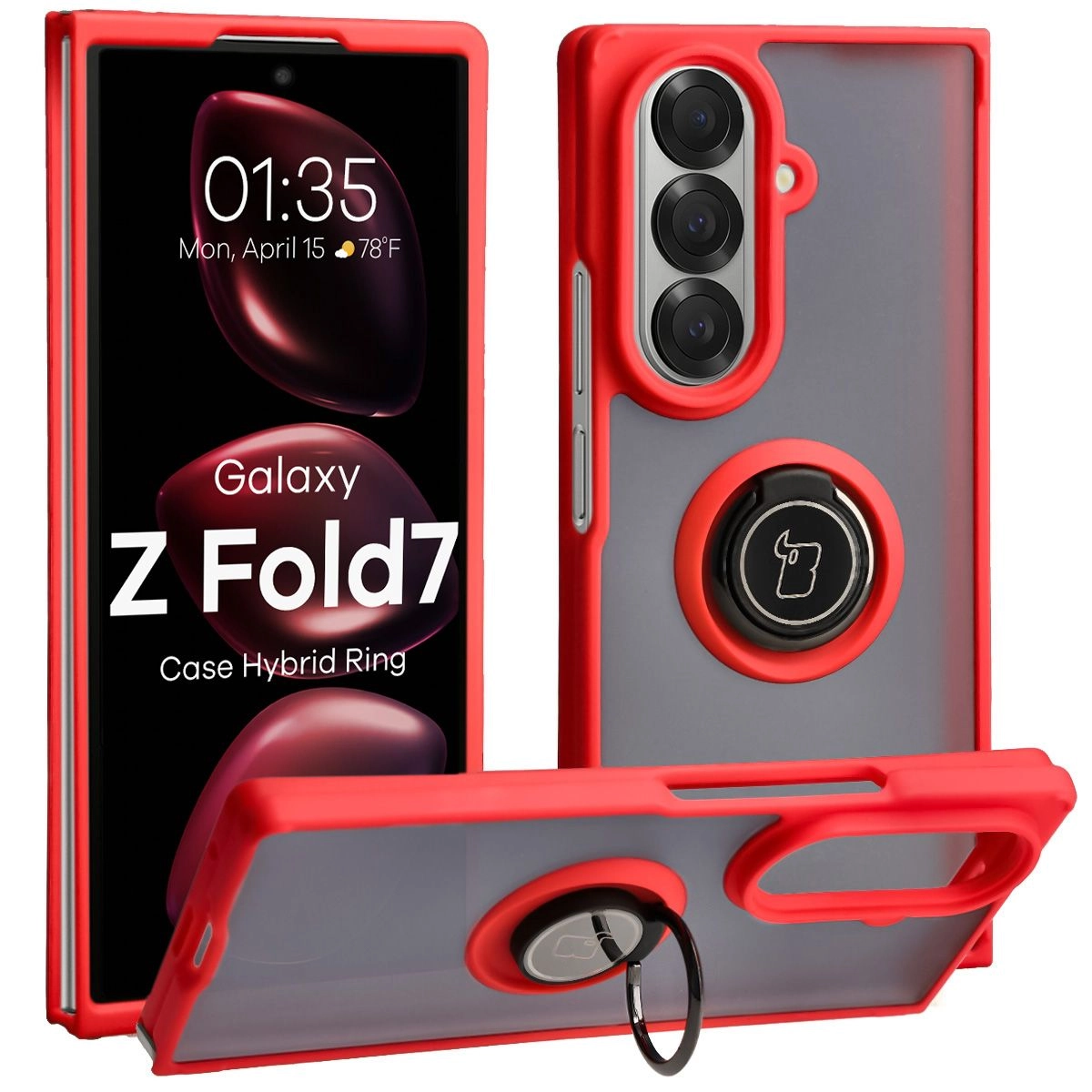 Etui Bizon z uchwytem na palec Hybrid Ring do Samsung Galaxy Z Fold7 Przydymione z Czarną ramką