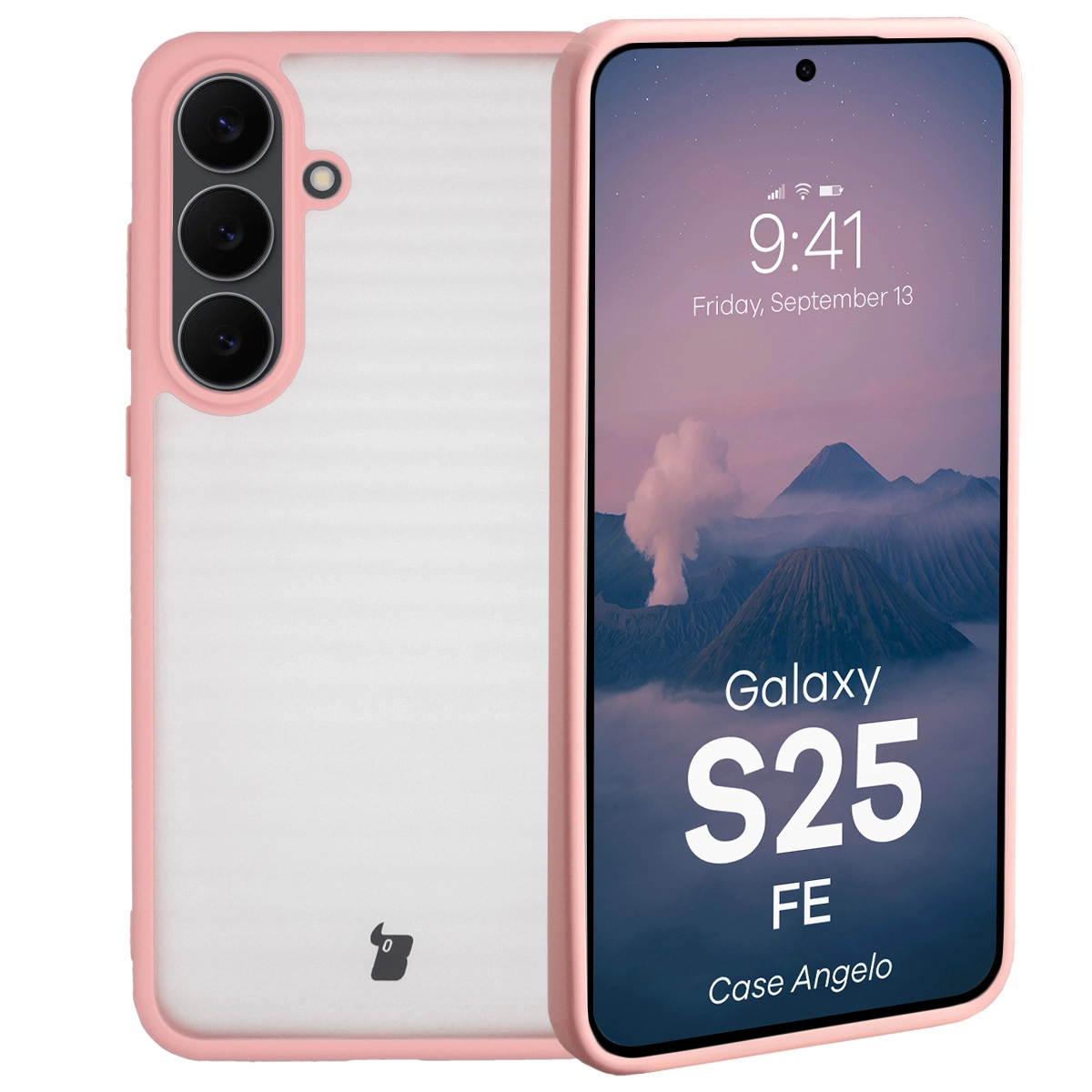 Etui Bizon Angelo do Samsung Galaxy S25 FE Półprzezroczyste z różową ramką