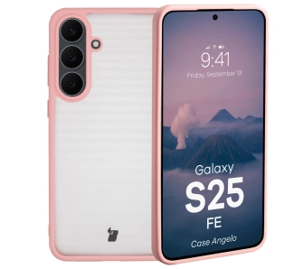 Etui Bizon Angelo do Samsung Galaxy S25 FE Półprzezroczyste z różową ramką