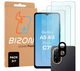 Zestaw ochronny Bizon 3x szkło + szybka na aparat Clear 2 Pack do Xiaomi Redmi A5 4G / Xiaomi POCO C71 4G
