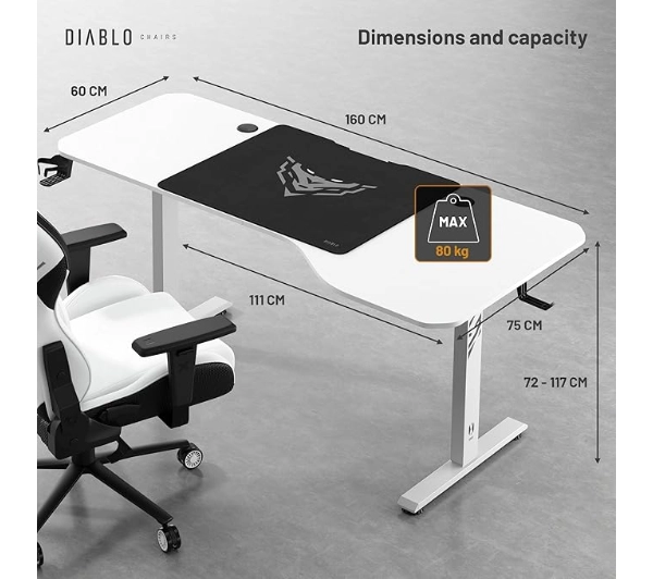Diablo Chairs X-Tensio 1600 160cm Regulacja wysokości Biały - Kup na Raty - RRSO 0%