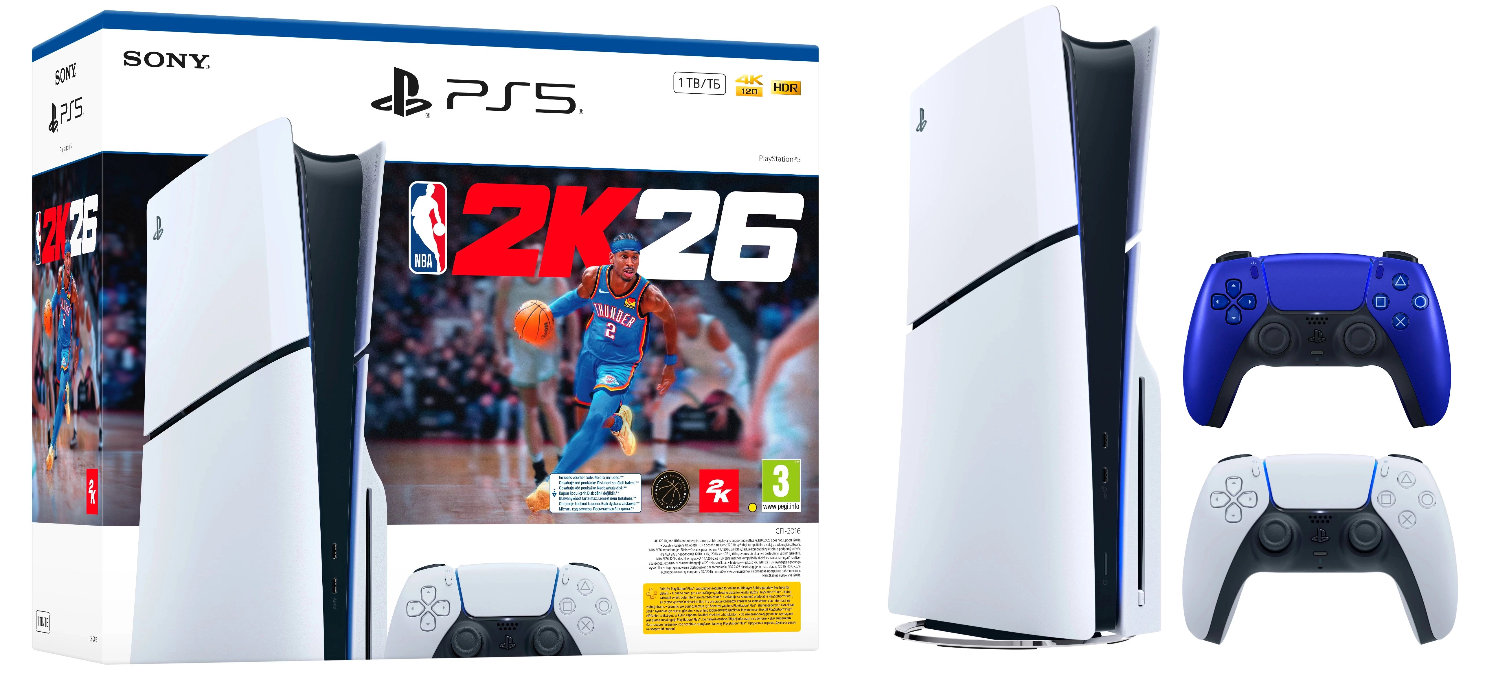 Konsola Sony PlayStation 5 Slim D Chassis (PS5) 1TB z napędem + Dodatkowy pad Wieczorny kobalt + NBA 2K26