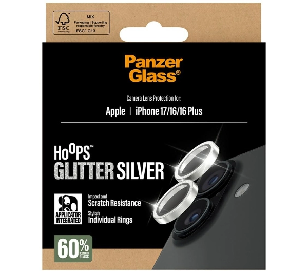 PanzerGlass Hoops Glitter do iPhone 17 / 16 / 16 Plus Srebrny