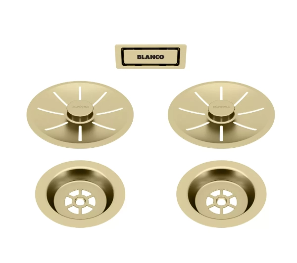 Zestaw elementów stalowych w kolorze satin gold, do armatury przelewowo-odpływowej InFino, do dwóch komór