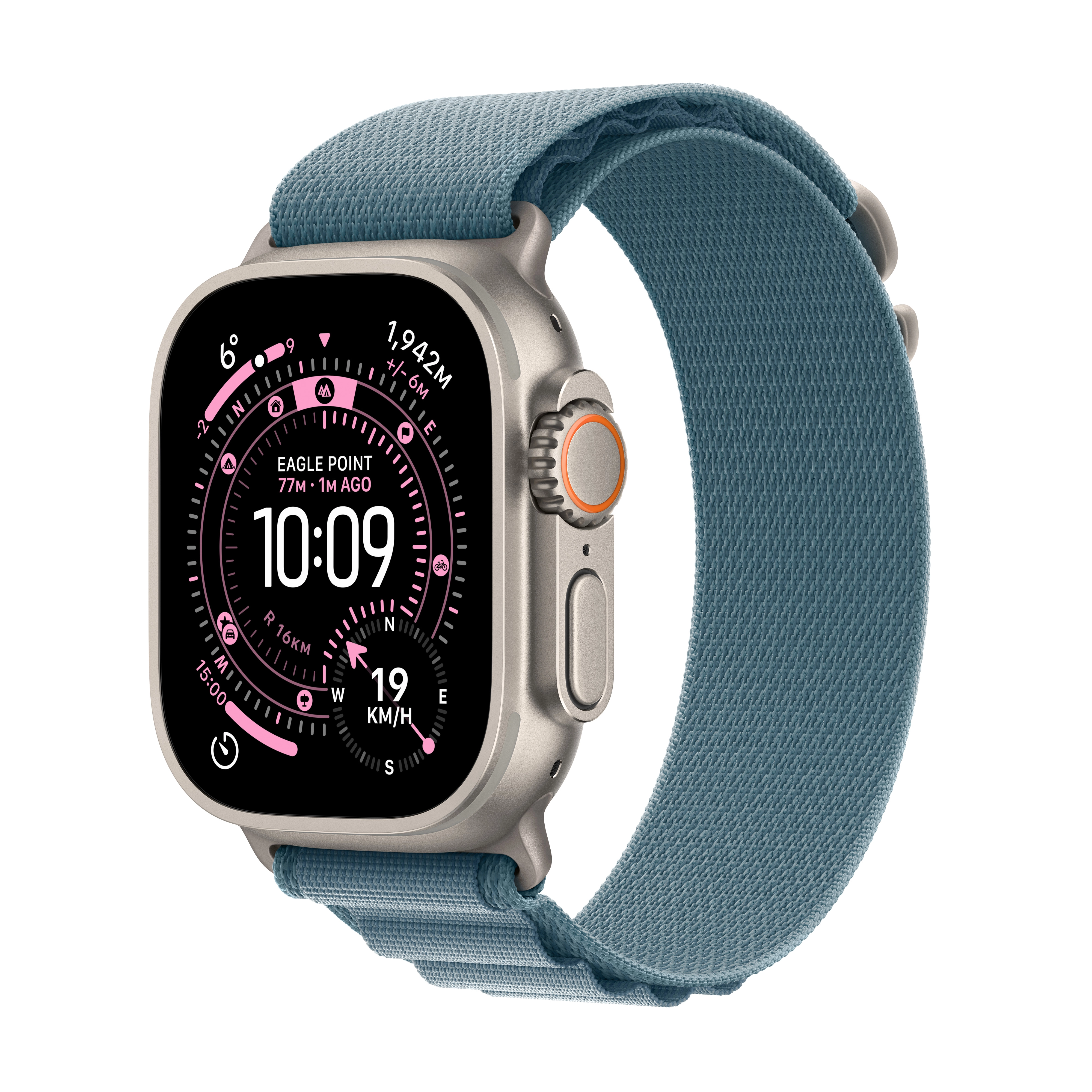 Apple Watch Ultra 3 GPS + Cellular koperta z natural tytanu Czarna 49mm Opaska Alpine Niebieska Rozmiar M