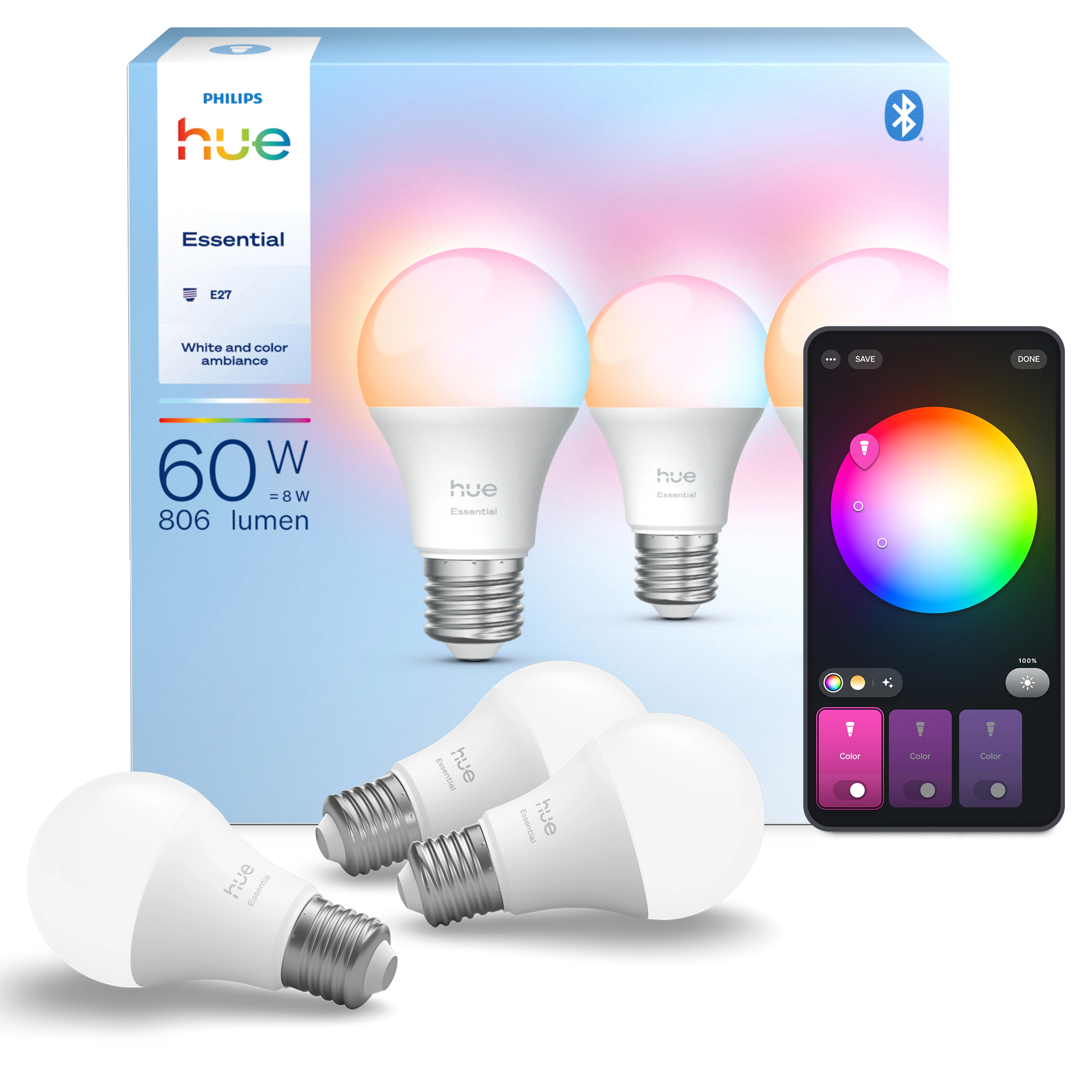 Zestaw Philips Hue Essential White and Colour Ambiance 806 A60 E27 3 szt