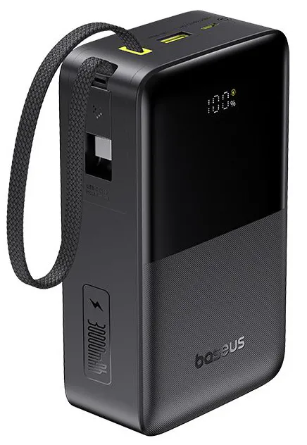 Powerbank Baseus EnerFill FC51 Bipow 2 Pro 30000mAh 22,5W Cyfrowy wyświetlacz, Wbudowany kabel USB-C Czarny