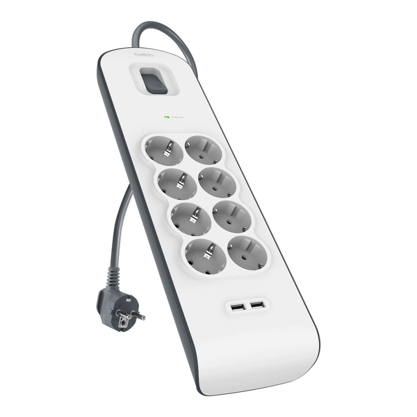 Listwa Belkin BSV804VF2M-V2 8 gniazd, 2x USB-A, 2m Biało-czarny
