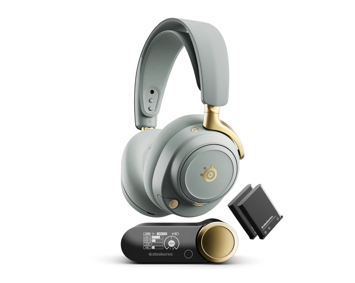 Słuchawki bezprzewodowe z mikrofonem SteelSeries Arctis Nova Elite Nauszne Szaro-złoty