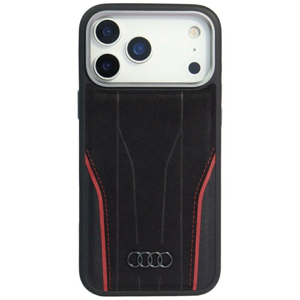 Etui AUDI Genuine Leather MagSafe do iPhone 17 Pro Max Czarno-czerwony