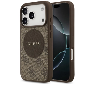 Etui Guess 4G Circle Classic Logo MagSafe do iPhone 17 Pro Brązowy