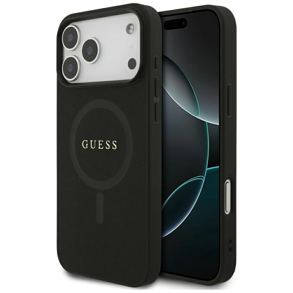 Etui Guess Saffiano Classic Logo MagSafe do iPhone 17 Pro czarny