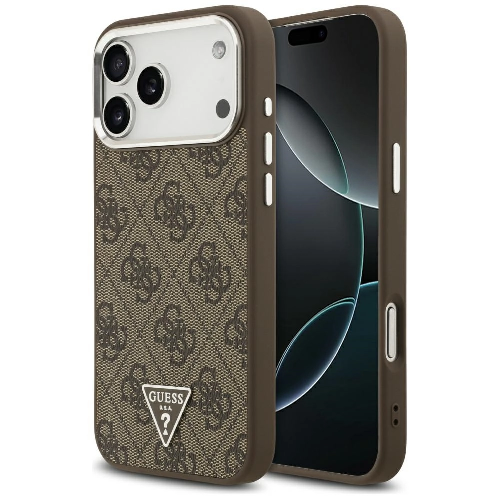 Etui Guess 4G Triangle Logo MagSafe do iPhone 17 Pro Max brązowy srebrny