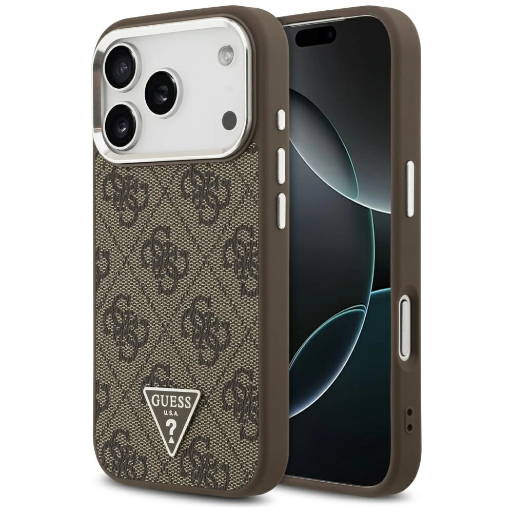 Etui Guess 4G Triangle Logo MagSafe do iPhone 17 Pro brązowy srebrny