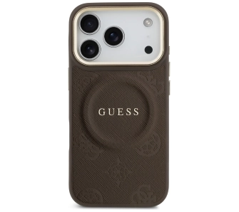 Etui Guess Peony Hot Stamp MagSafe do iPhone 17 Pro brązowy