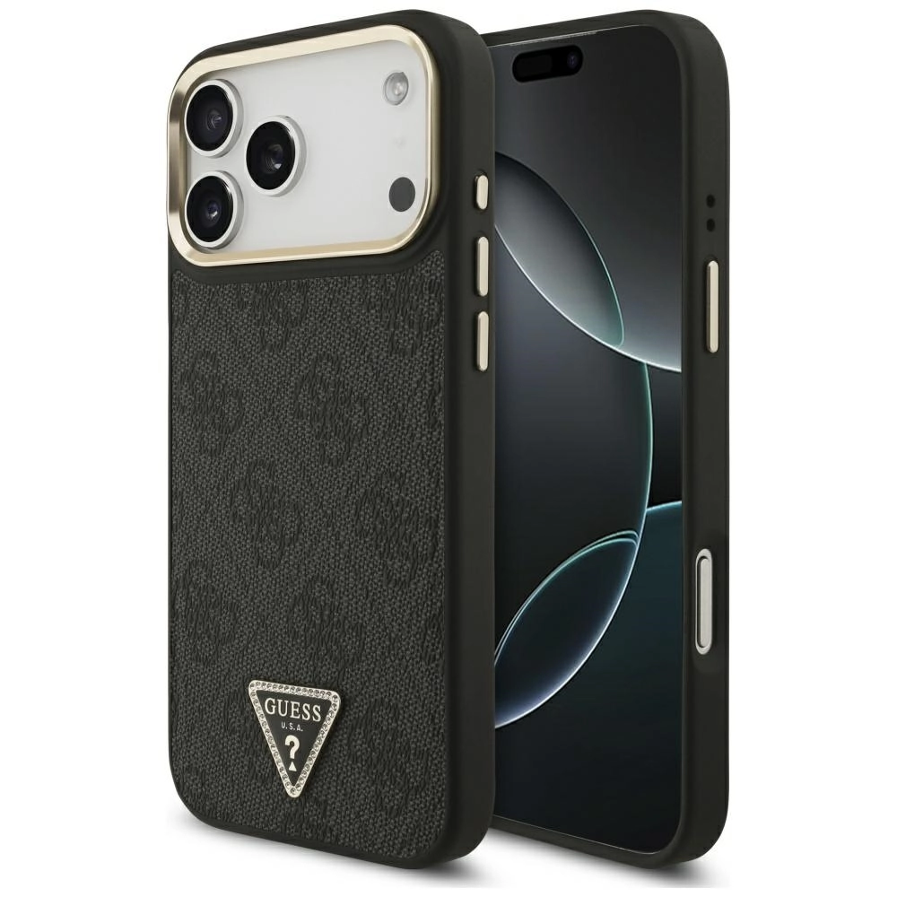 Etui Guess 4G Triangle Logo MagSafe do iPhone 17 Pro Max czarny złoty