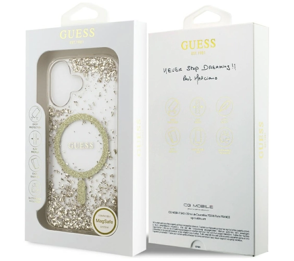 Guess Resin Bottom Glitter MagSafe do iPhone 17 złoty