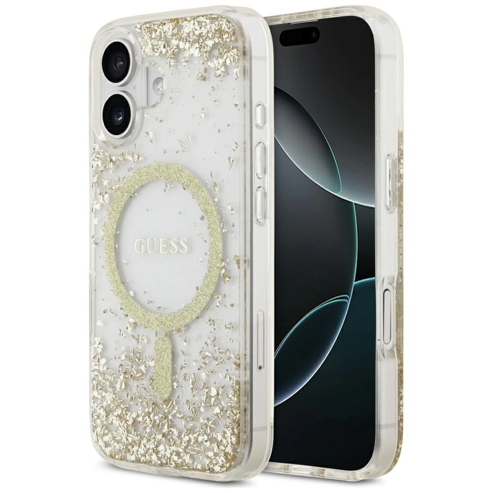 Etui Guess Resin Bottom Glitter MagSafe do iPhone 17 złoty