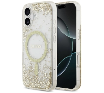 Etui Guess Resin Bottom Glitter MagSafe do iPhone 17 złoty