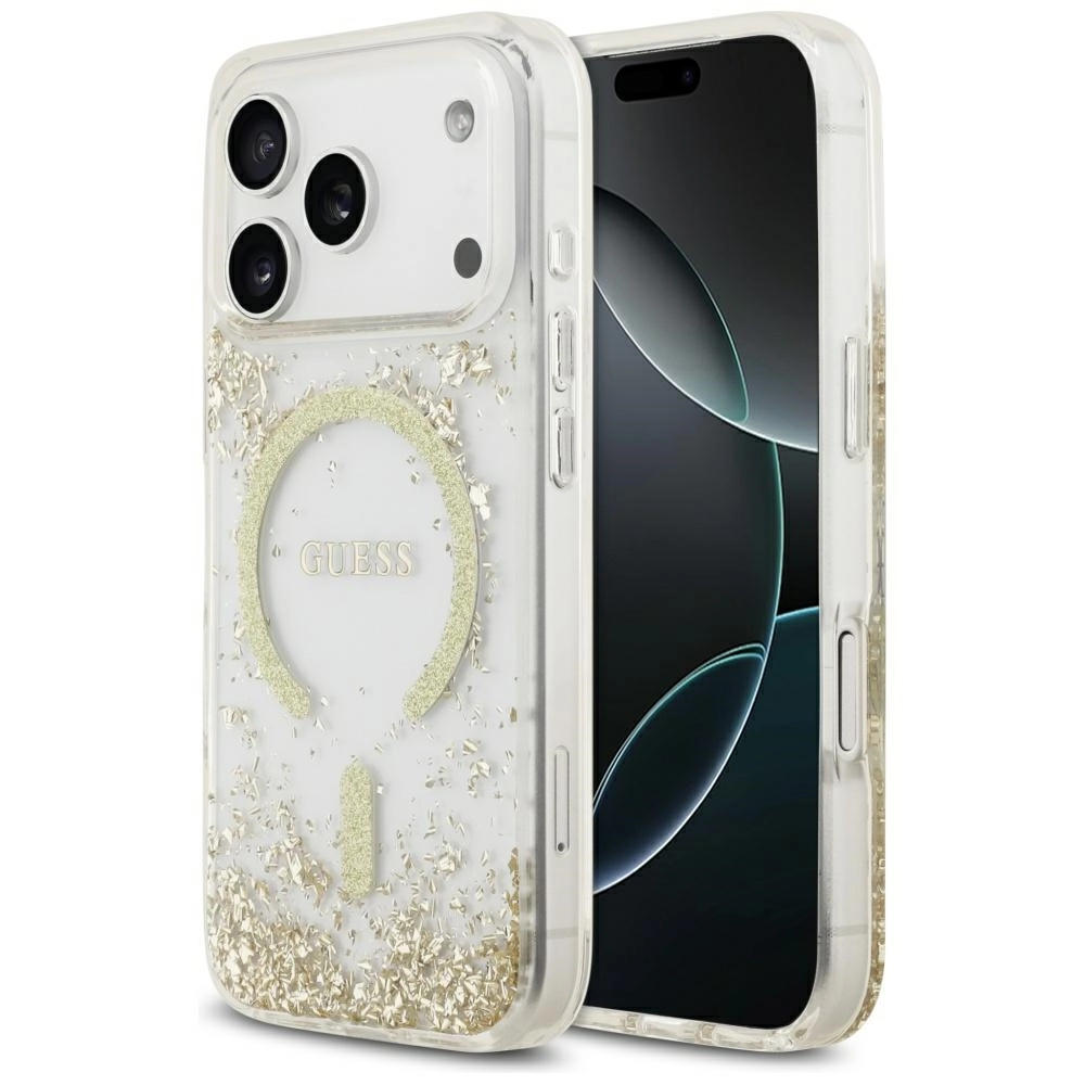 Etui Guess Resin Bottom Glitter MagSafe do iPhone 17 Pro złoty