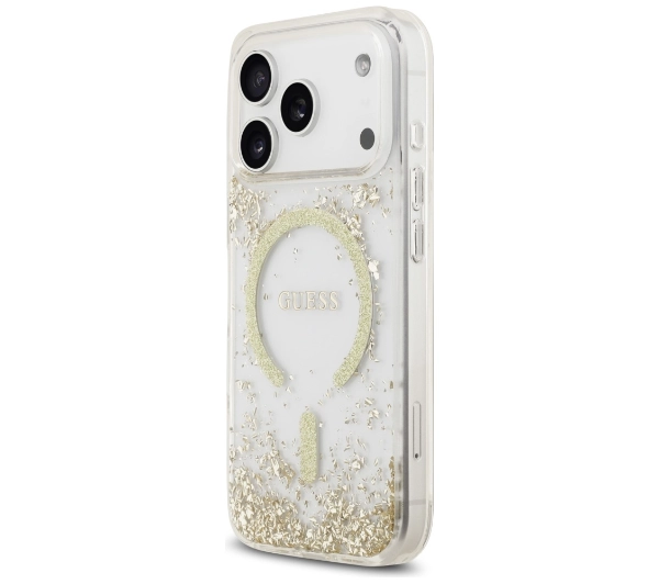 Guess Resin Bottom Glitter MagSafe do iPhone 17 Pro złoty