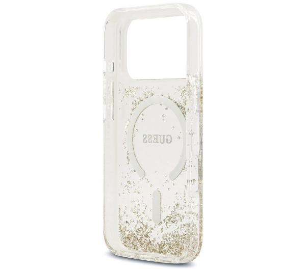 Guess Resin Bottom Glitter MagSafe do iPhone 17 Pro złoty