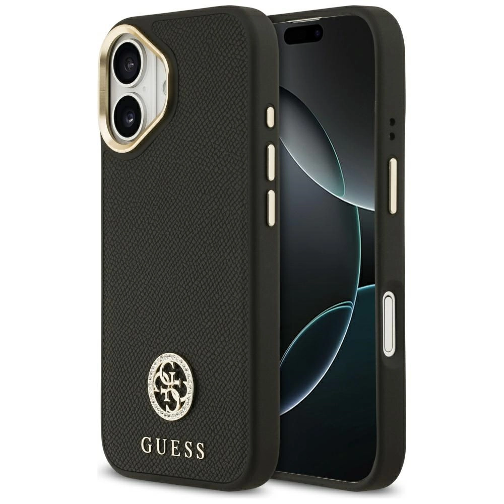 Etui Guess Grained Strass Logo MagSafe do iPhone 17 czarny