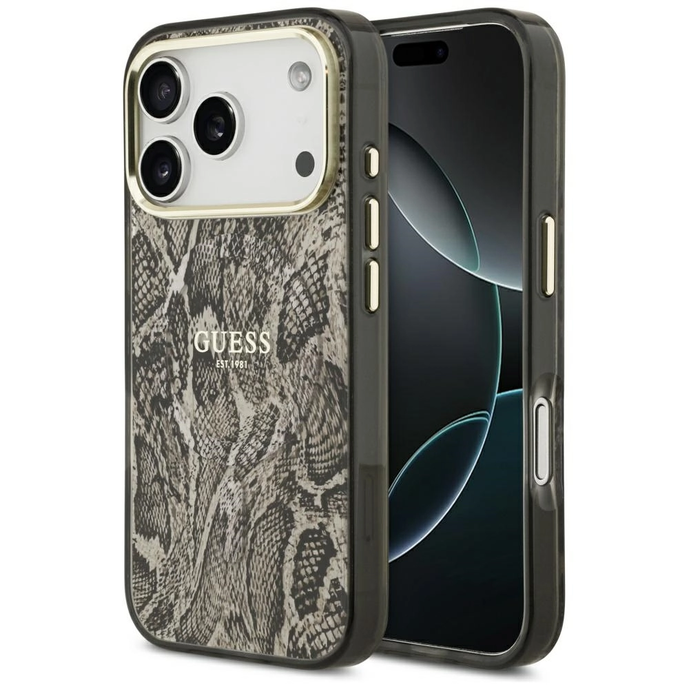 Etui Guess Python Pattern MagSafe do iPhone 17 Pro brązowy
