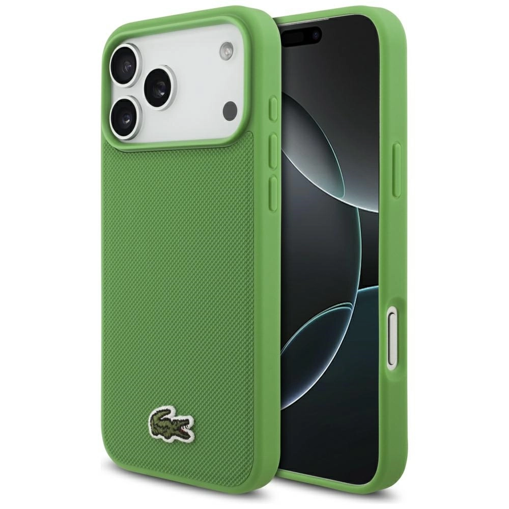 Etui Lacoste Iconic Petit Pique Woven Logo MagSafe do iPhone 17 Pro Max zielony