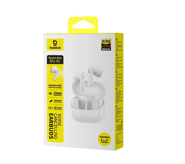Baseus Bass BS1 NC Douszne Bluetooth 6.0 Biały