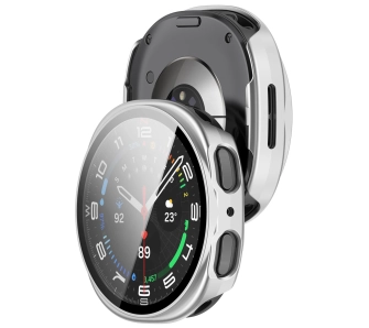 Nakładka na tarczę Bizon ze szkłem do Samsung Galaxy Watch 8 44 mm srebrny
