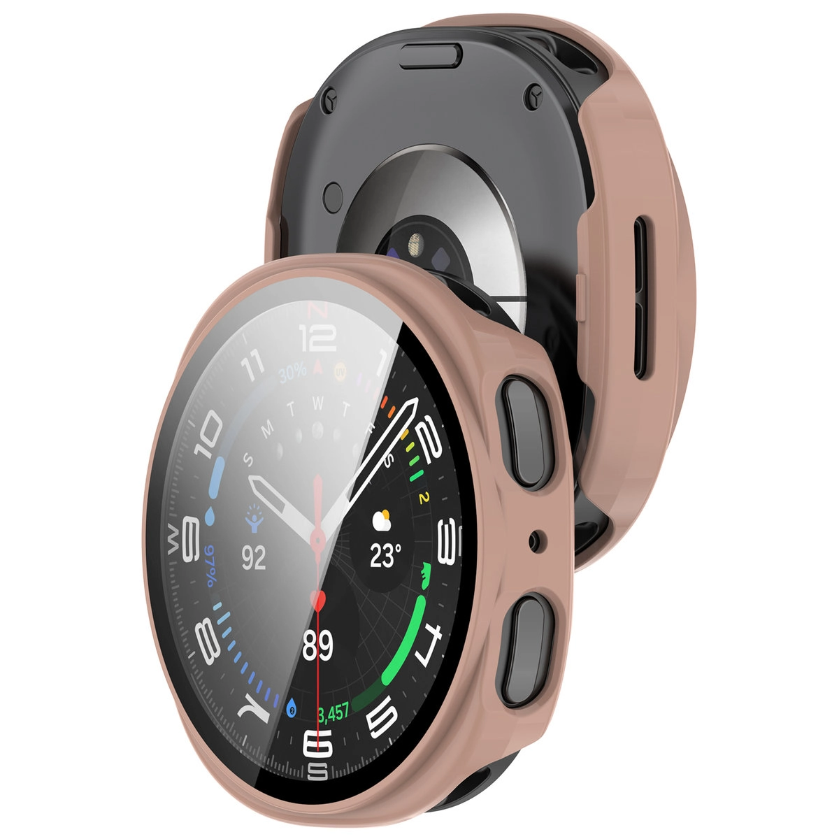 Nakładka na tarczę Bizon ze szkłem do Samsung Galaxy Watch 8 44 mm różowy