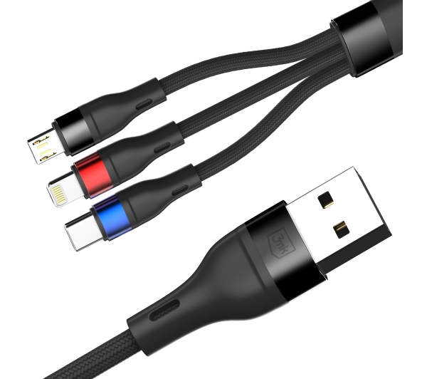3mk Hyper Cable N-SERIES 3w1 A to C/Lightning/Micro 1,2m 9V/2A 18W Czarny