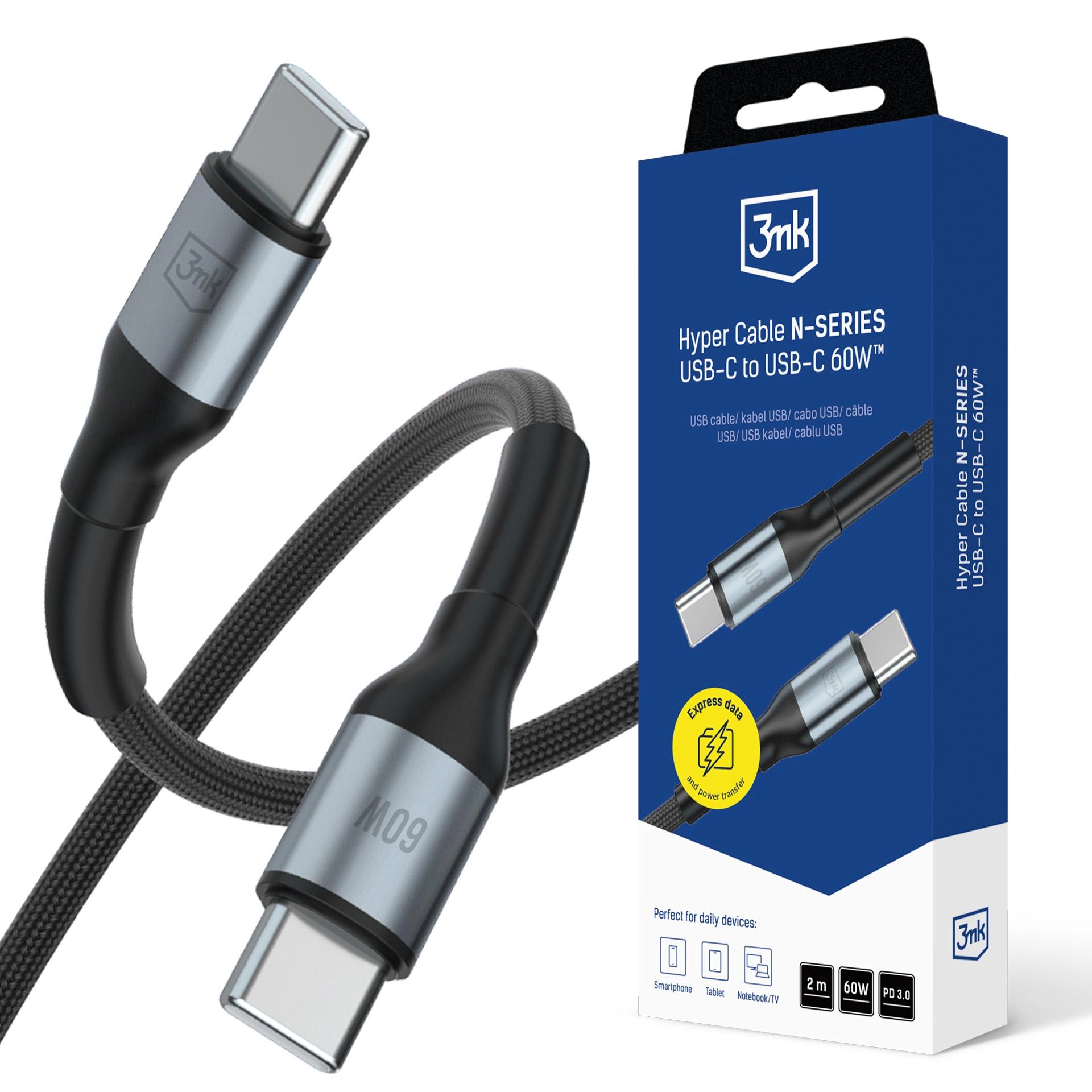 Kabel 3mk Hyper Cable N-SERIES USB-C do USB-C 2m 20V/3 A 60W Czarny