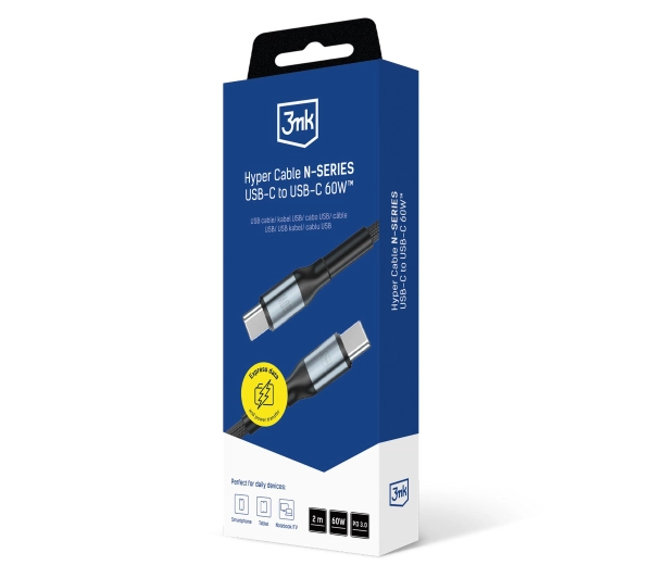 3mk Hyper Cable N-SERIES USB-C do USB-C 2m 20V/3 A 60W Czarny