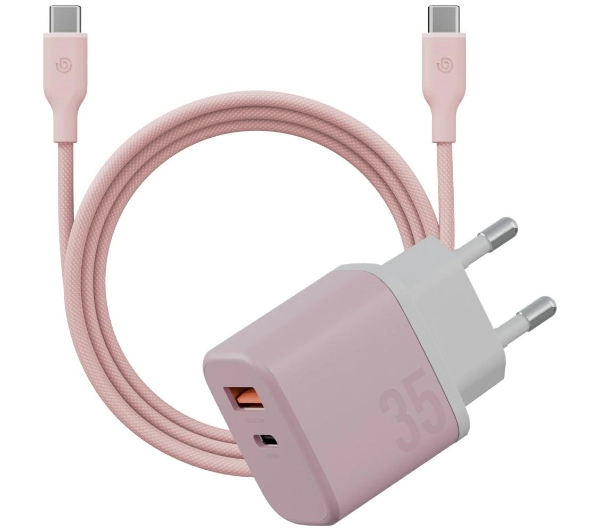 Ładowarka sieciowa BAZIC GoPort Velox 35W Różowy + kabel USB-C - USB-C