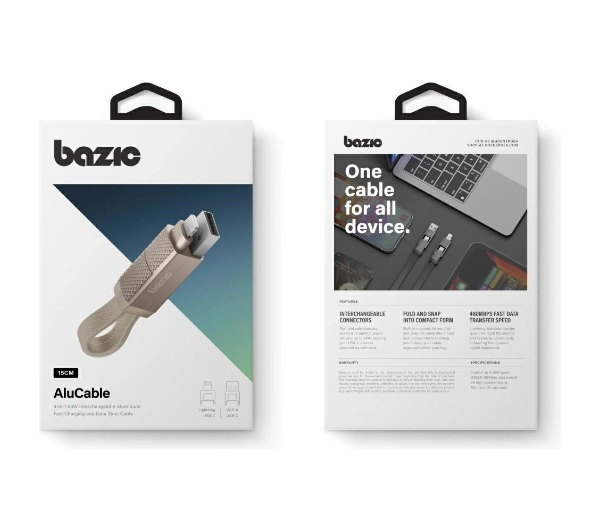 Bazic USB-A/USB-C do USB-C/Lightning 0,15m Złoty