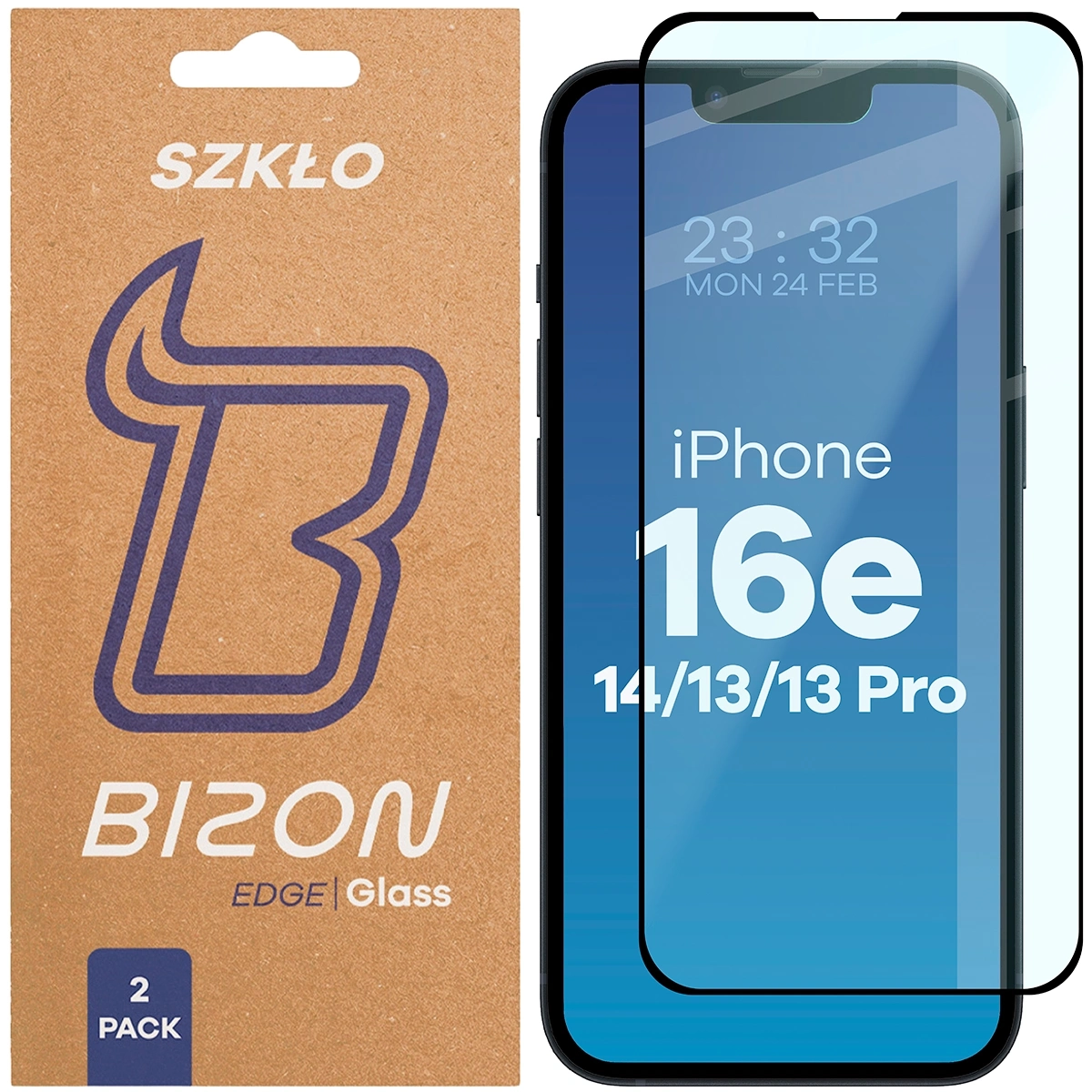 Szkło hartowane Bizon Edge Duo do do iPhone 16e/14/13/13 Pro 2 sztuki