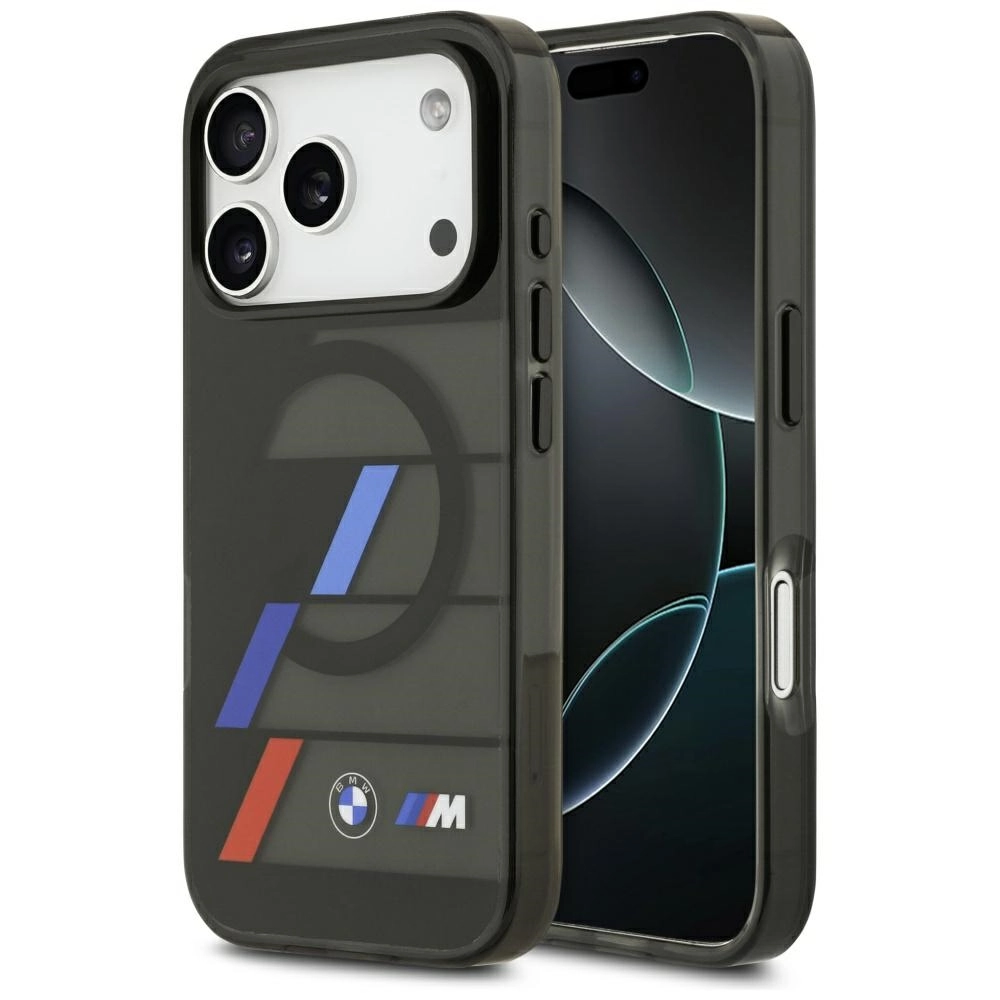 Etui BMW M IML Metal Buttons Tricolor Lines MagSafe do iPhone 17 Pro Czarny