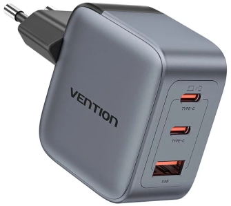 Ładowarka sieciowa Vention GaN 2xUSB-C USB-A 70W Szary