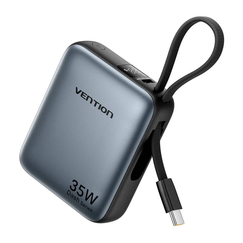 Powerbank Vention FHEH0 10000mAh 35W Wbudowany kabel USB-C Szary