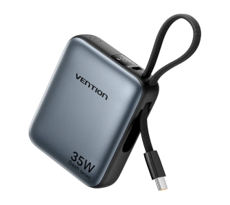 Powerbank Vention FHEH0 10000mAh 35W Wbudowany kabel USB-C Szary